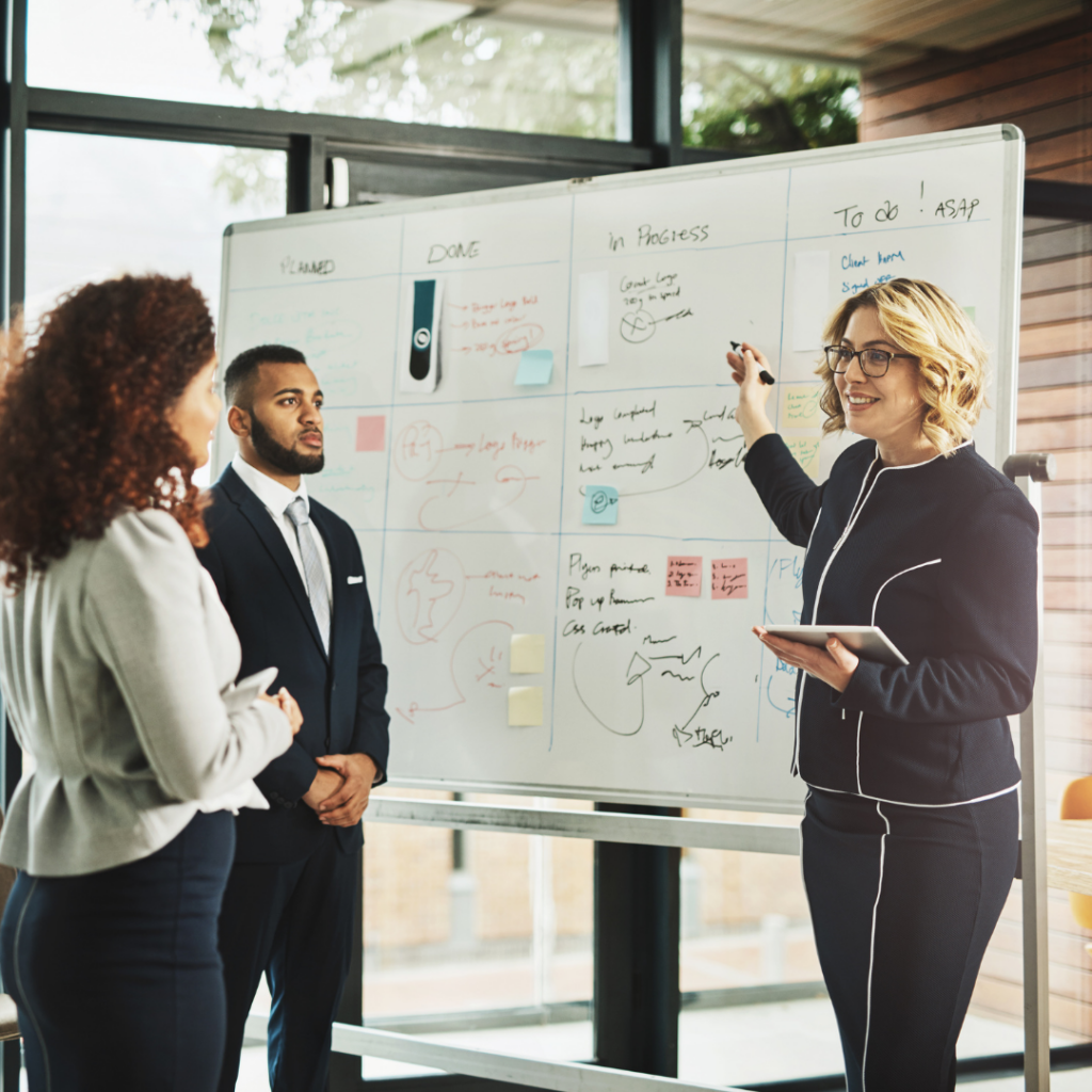 Leader speaking with team